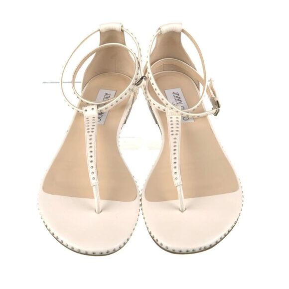 Jimmy Choo Afia Studded Ankle Strap White Leather Flat Sandal Sz-41/11 - Picture 1 of 11